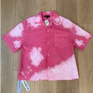 NWT Purple Brand Boxy Tie-Dye Red/Pink Cotton Camp Collar Shirt, Size MEDIUM
